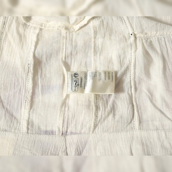 Anthropologie Cap-Sleeve Babydoll Blouse S 6 Sheer White Cotton Crop Top 44630 - Picture 5 of 5